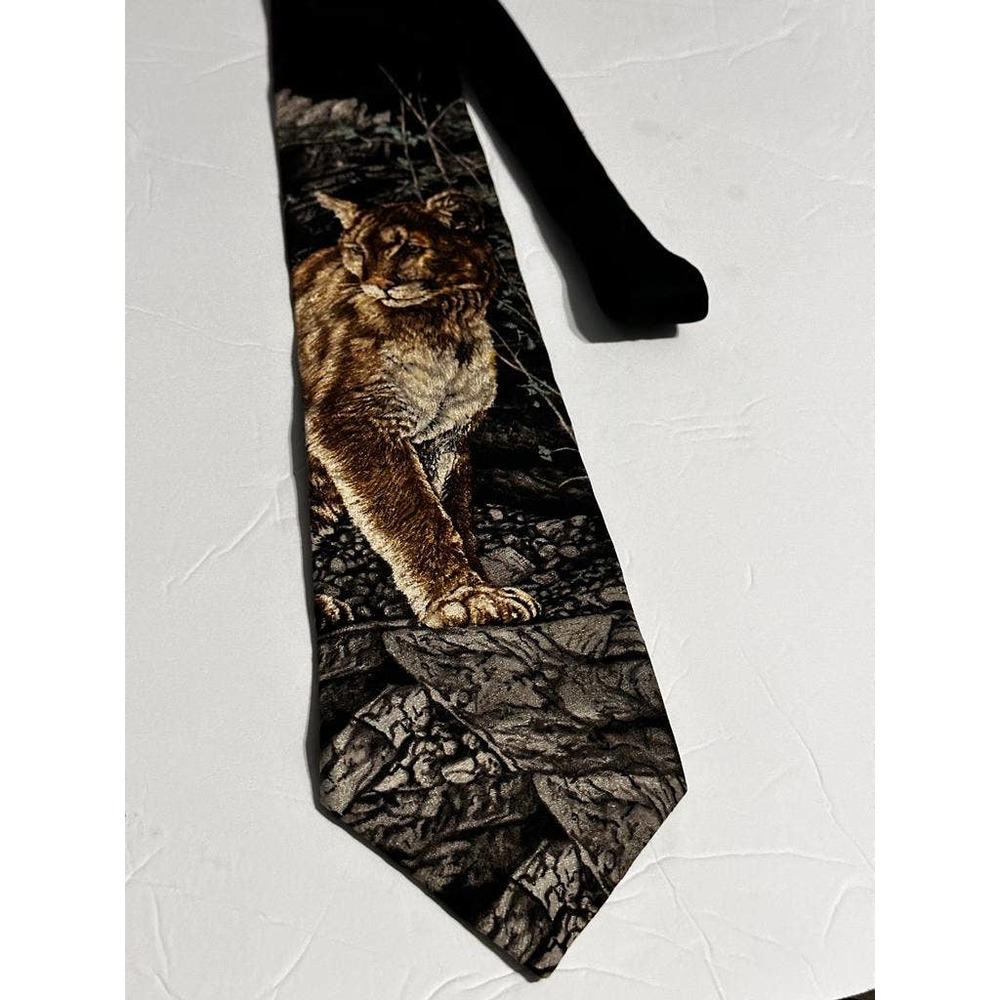 Vintage Last Light Cougar by Ronald S. Parker Tie 100% Silk